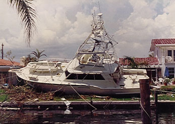 Hatteras 53 Convertible survived hurricane Andrew with virtually no structural damage.